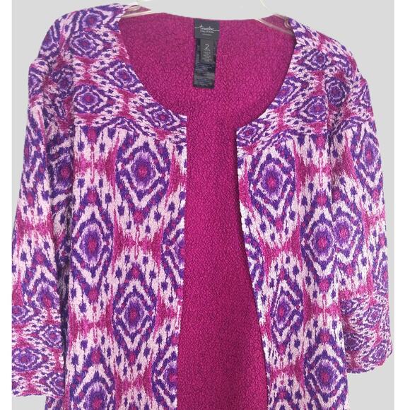 Chicos Traveler Crushed Reversible Jacket Ikat Open Front Vibrant Solid or Print - Picture 1 of 12